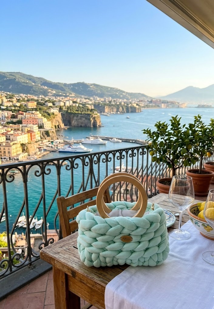 ##Le Sorrento – Borsa in Maglia Chunky & Legno Chiaro##